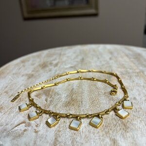 Napier Gold Tone Link Necklace With Mother of Pearl Tiles